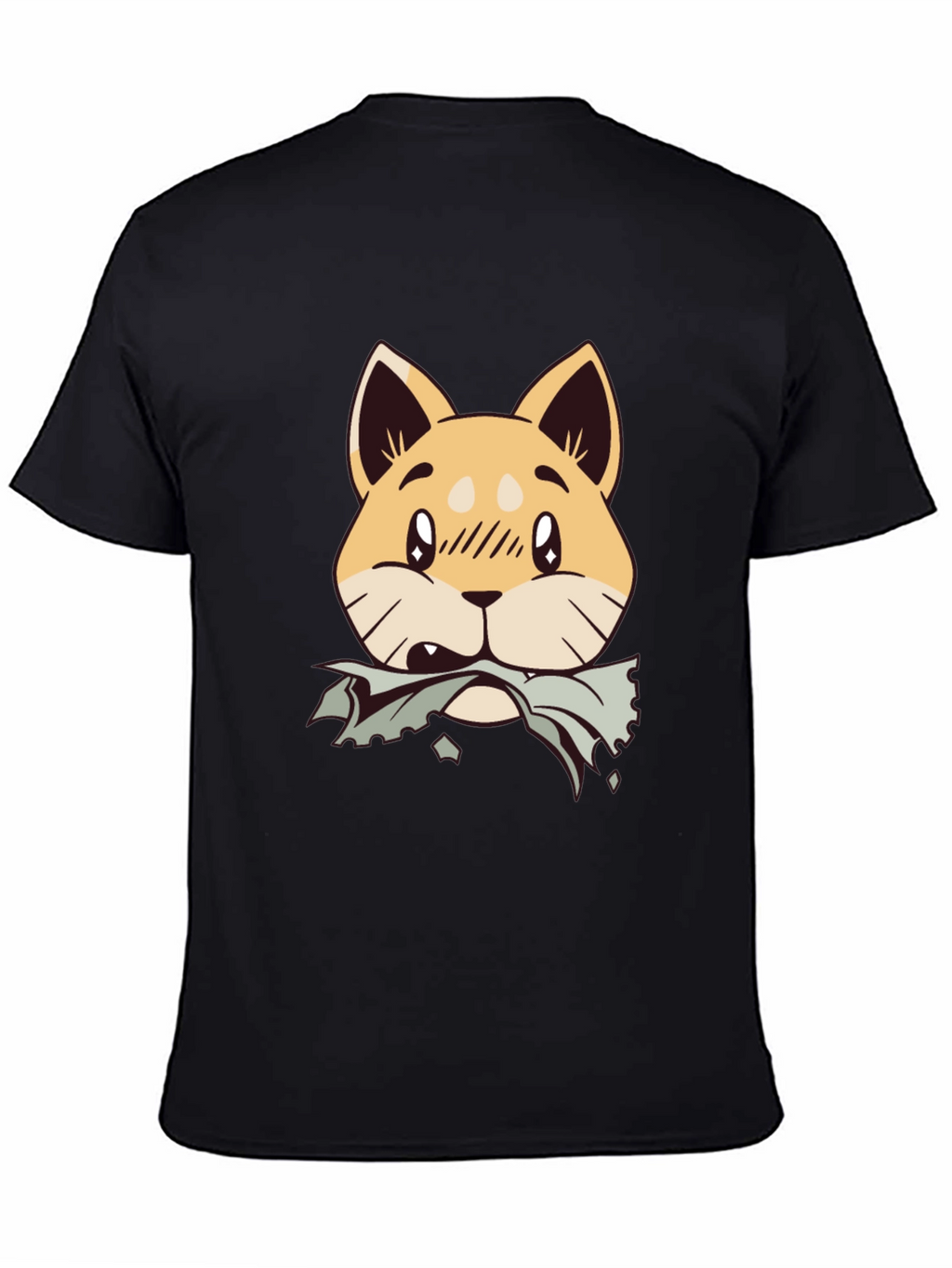Cute Shiba Inu Chewing T-Shirt - Black Cotton Tee