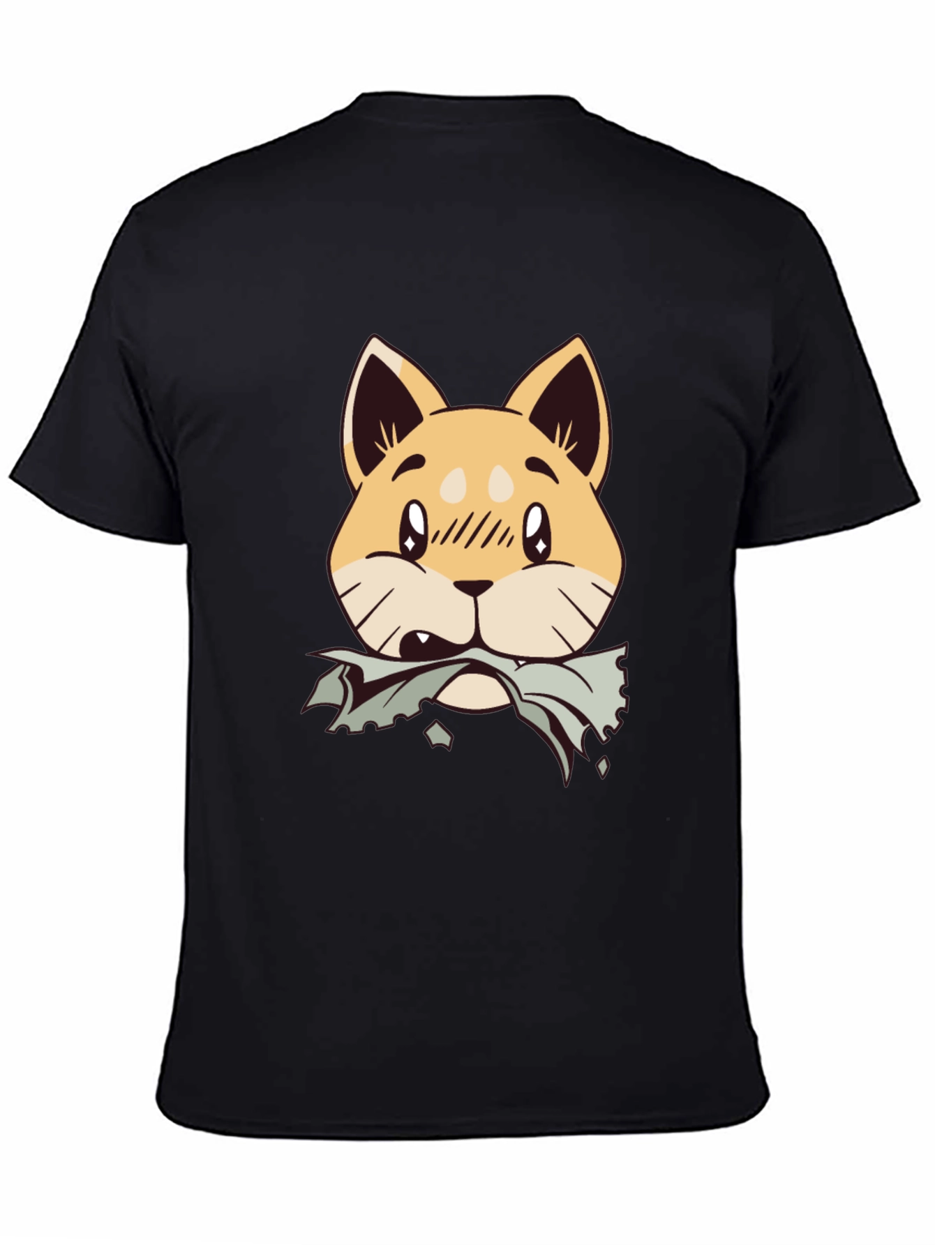 Cute Shiba Inu Chewing T-Shirt - Black Cotton Tee