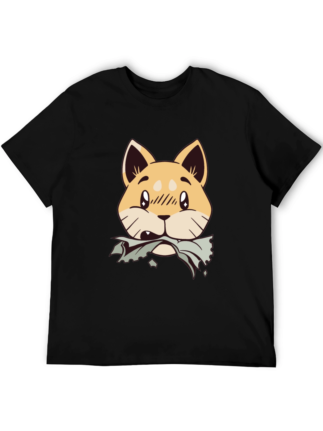 Cute Shiba Inu Chewing T-Shirt - Black Cotton Tee