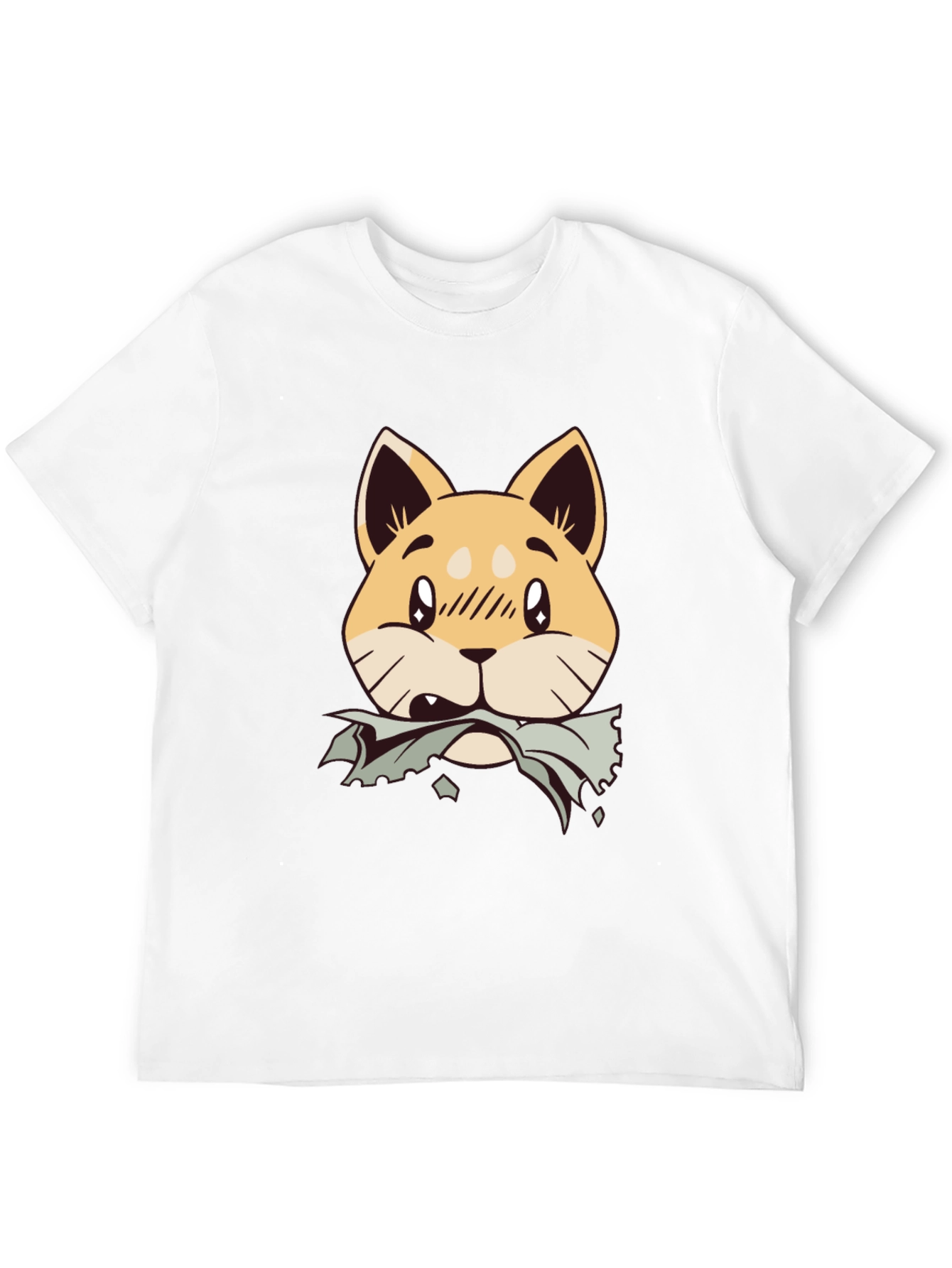 Cute Shiba Inu Chewing T-Shirt - Black Cotton Tee