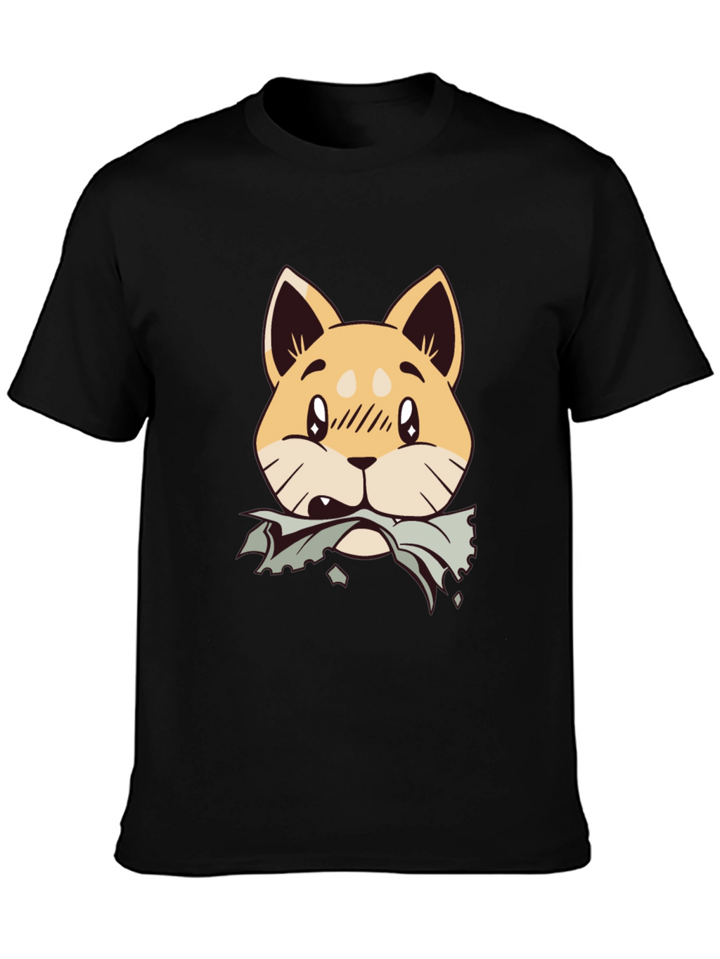Cute Shiba Inu Chewing T-Shirt - Black Cotton Tee