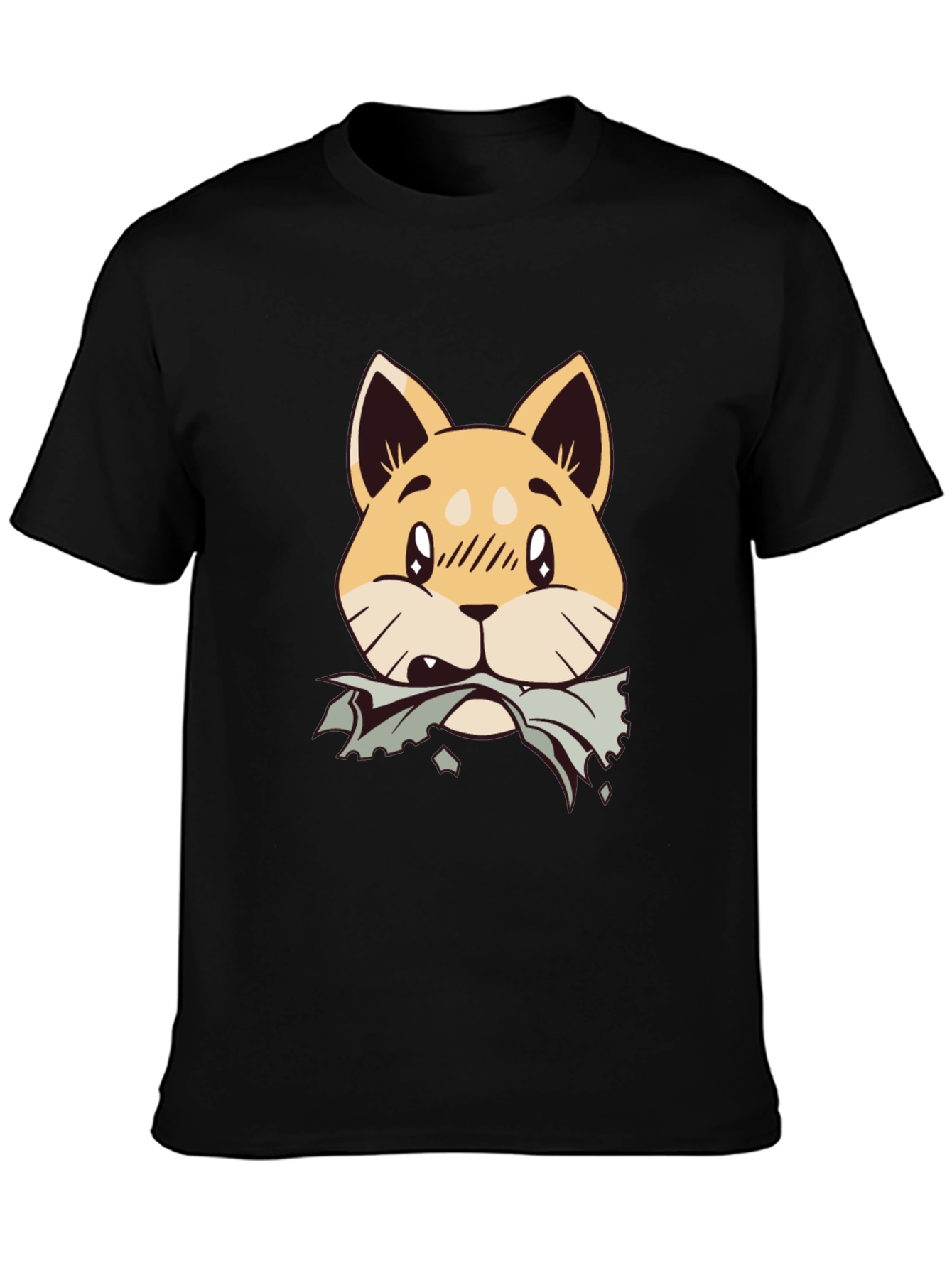 Cute Shiba Inu Chewing T-Shirt - Black Cotton Tee