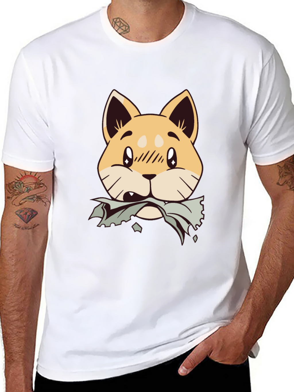 Cute Shiba Inu Chewing T-Shirt - Black Cotton Tee