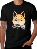 Cute Shiba Inu Chewing T-Shirt - Black Cotton Tee