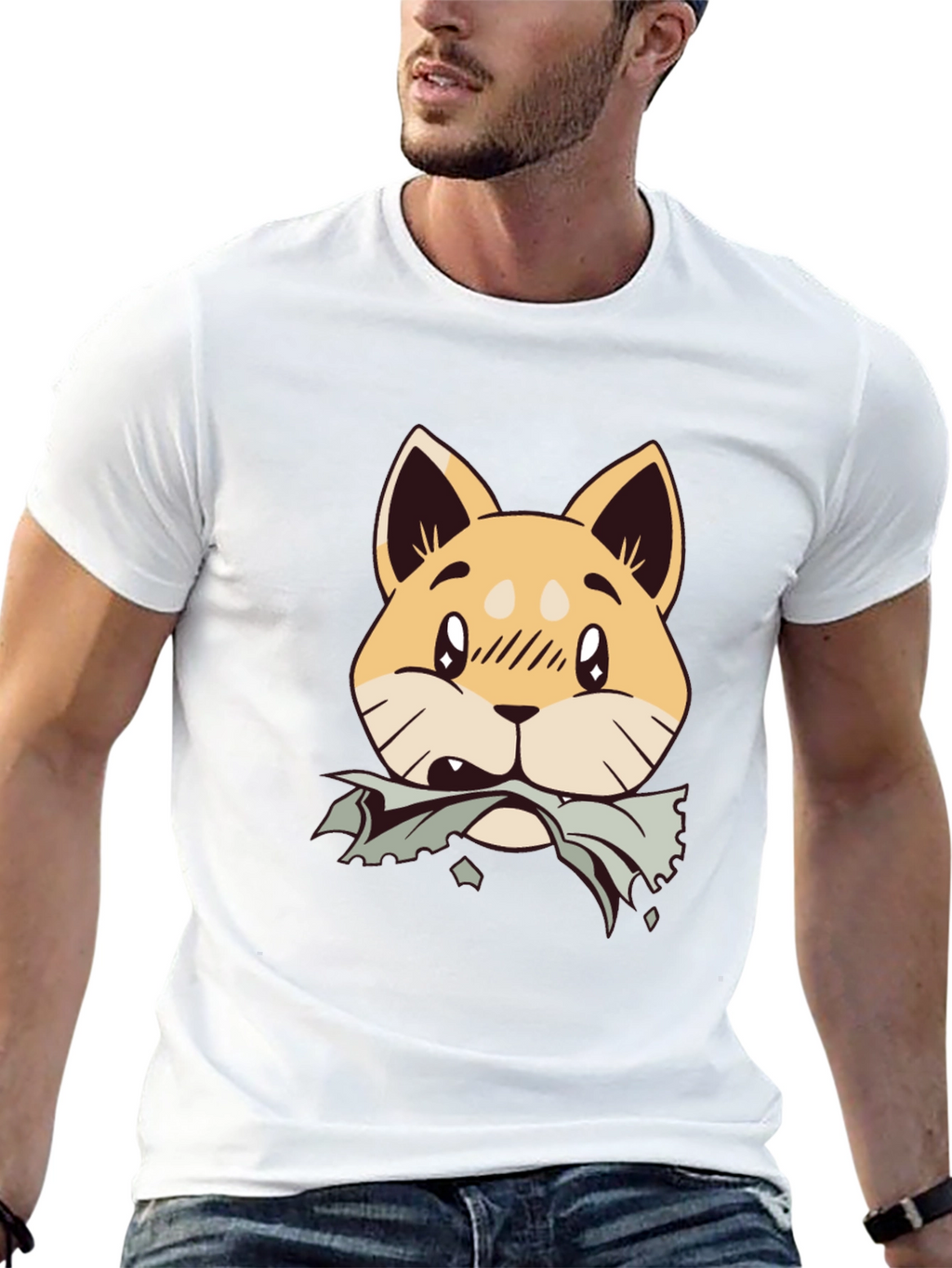 Cute Shiba Inu Chewing T-Shirt - Black Cotton Tee