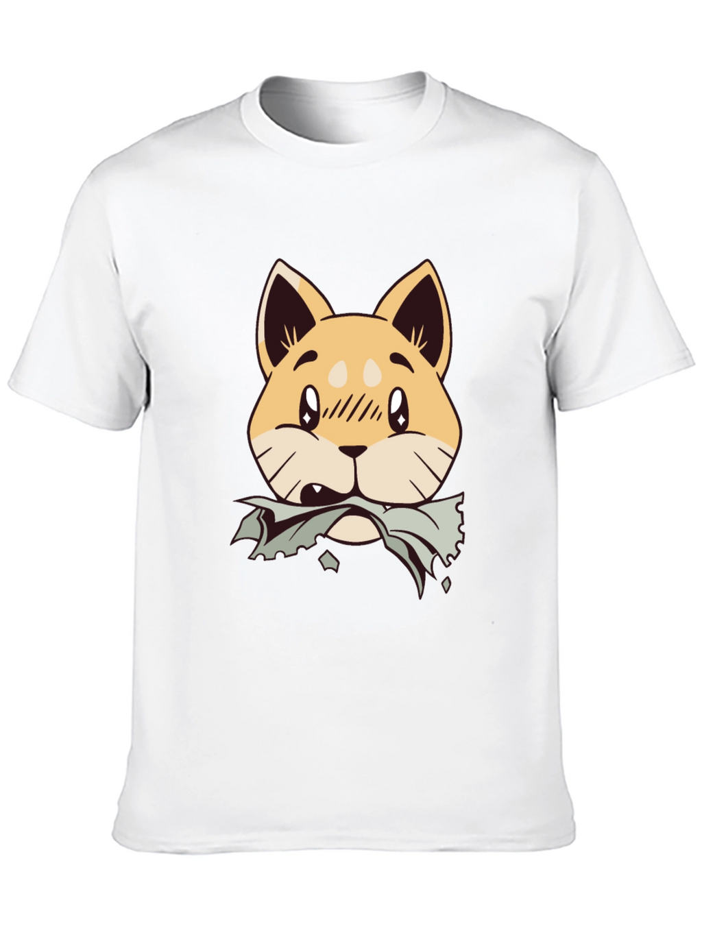 Cute Shiba Inu Chewing T-Shirt - Black Cotton Tee