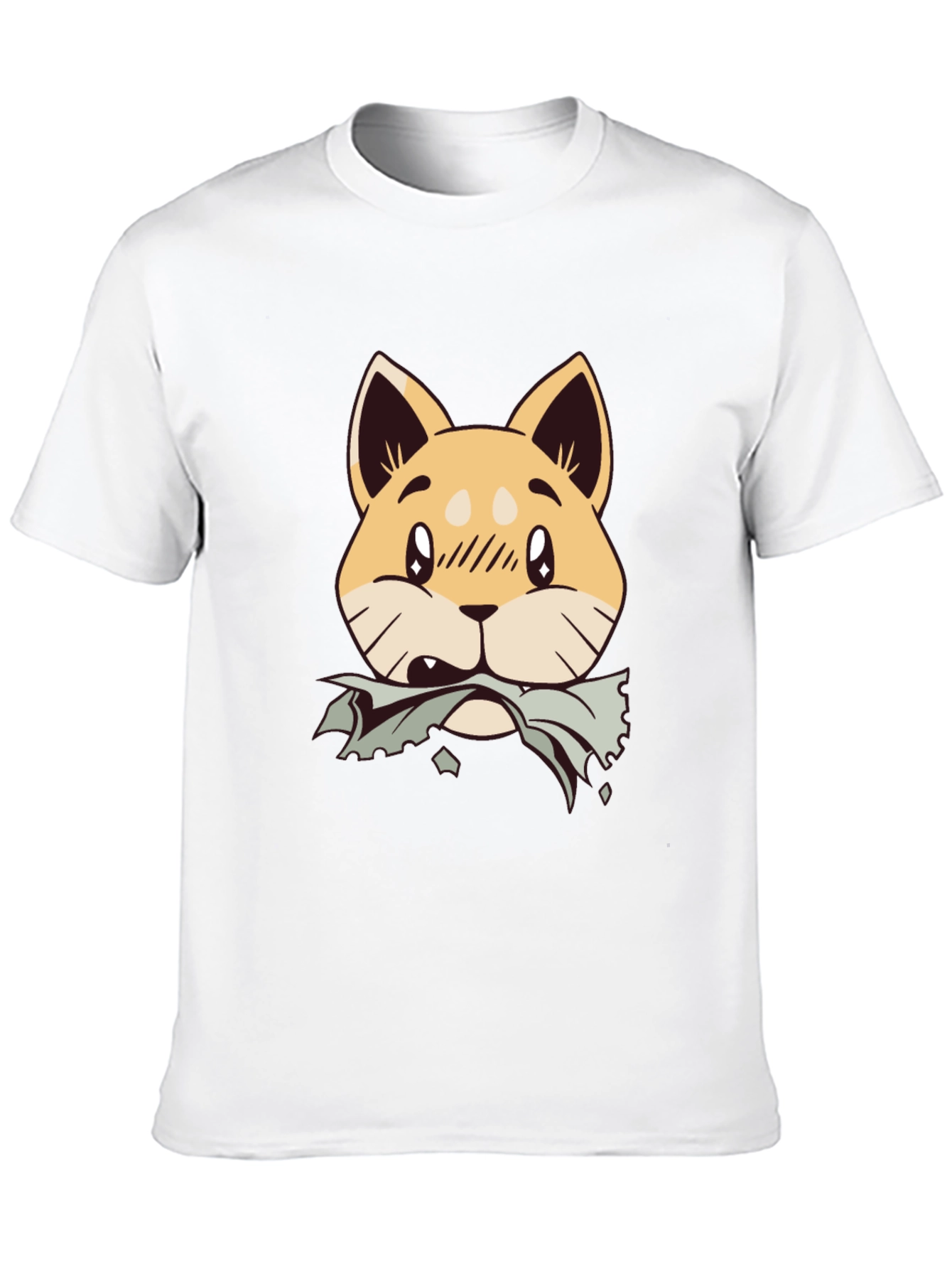 Cute Shiba Inu Chewing T-Shirt - Black Cotton Tee
