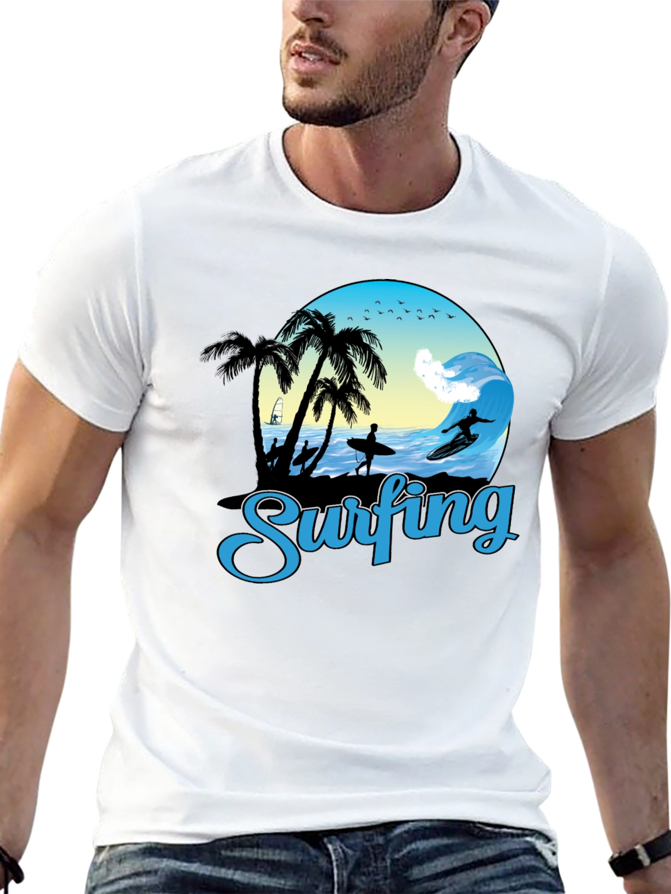 Surfing Graphic T-Shirt - Black Cotton Tee