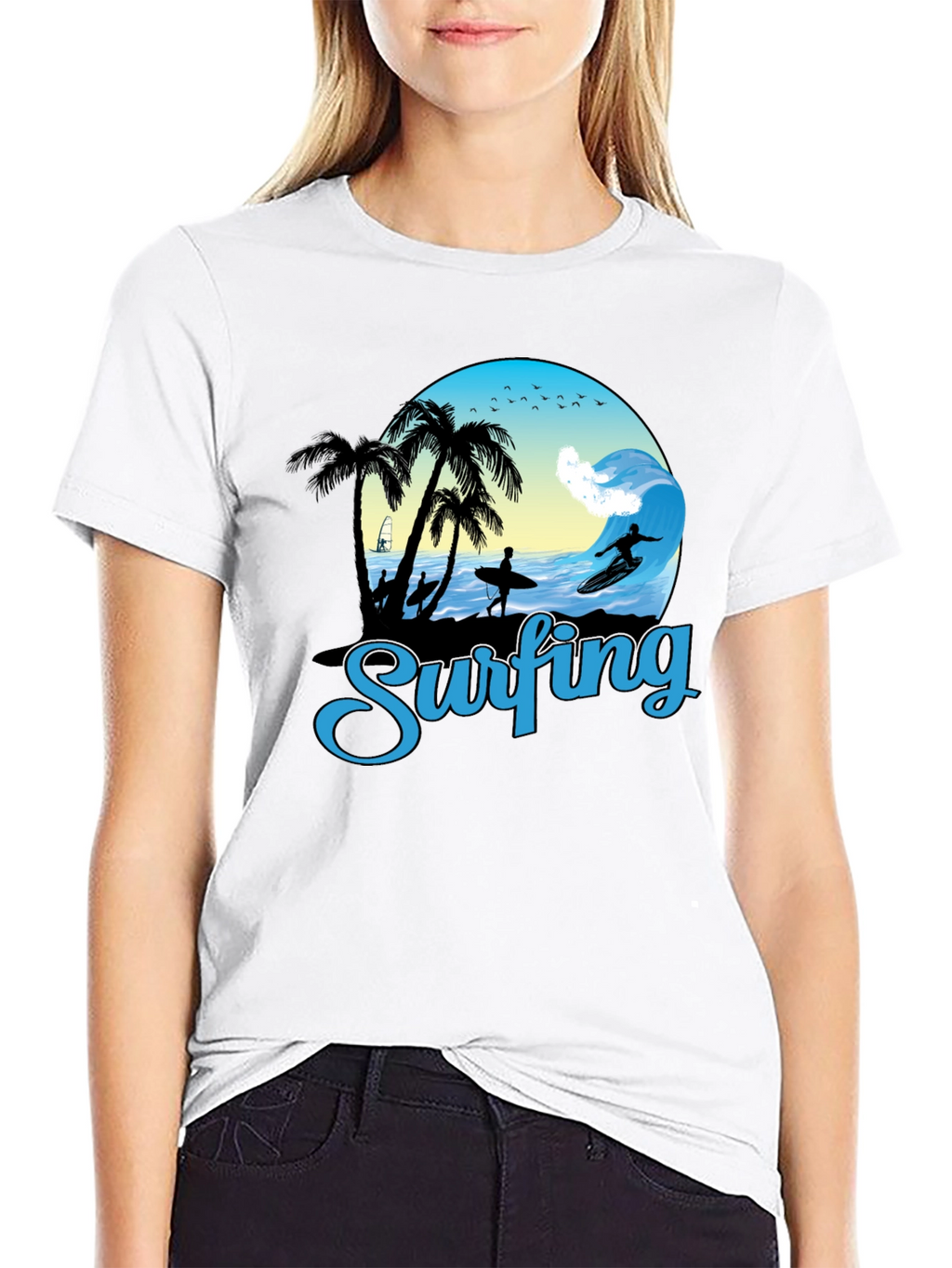 Surfing Graphic T-Shirt - Black Cotton Tee