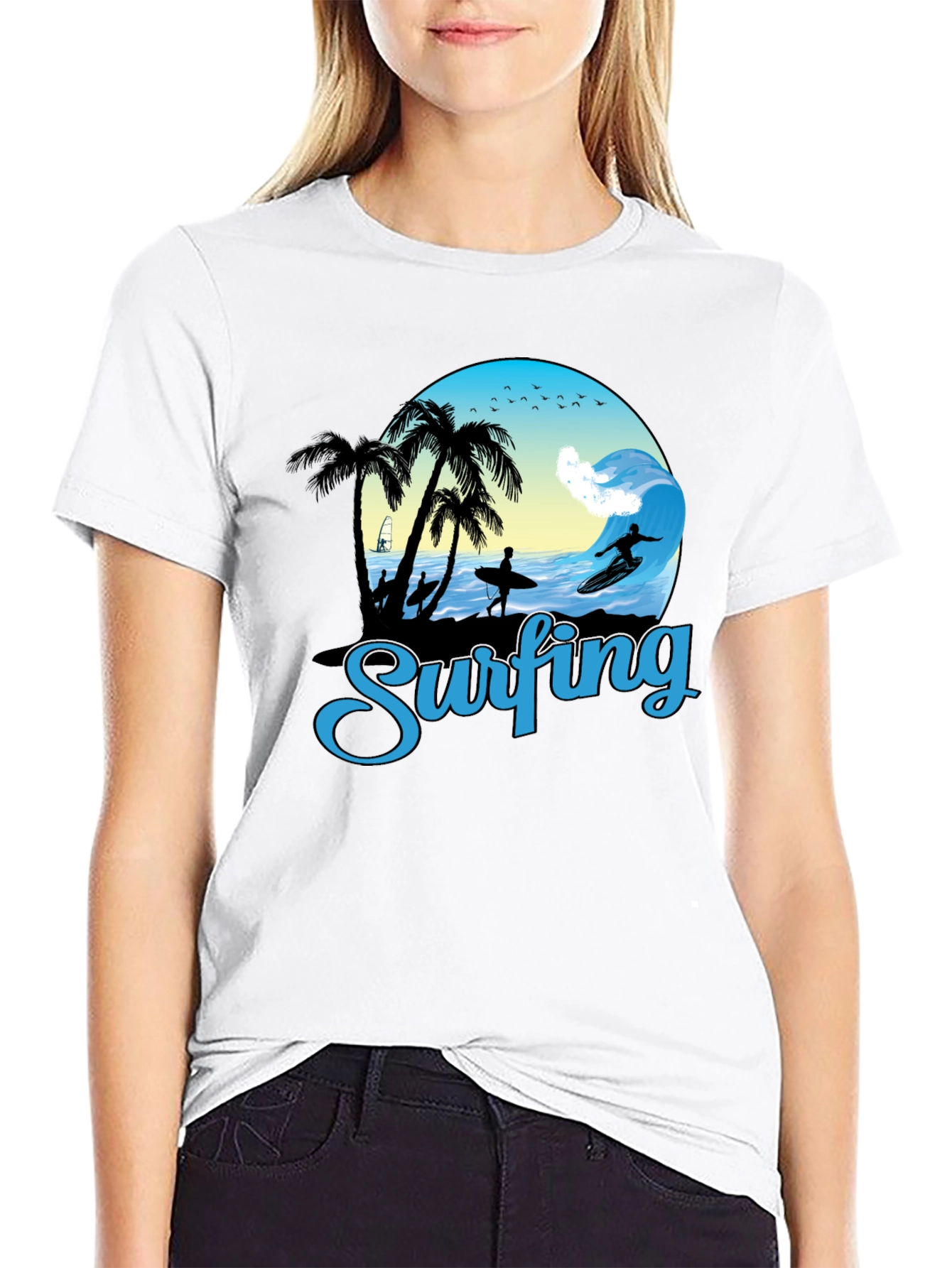 Surfing Graphic T-Shirt - Black Cotton Tee