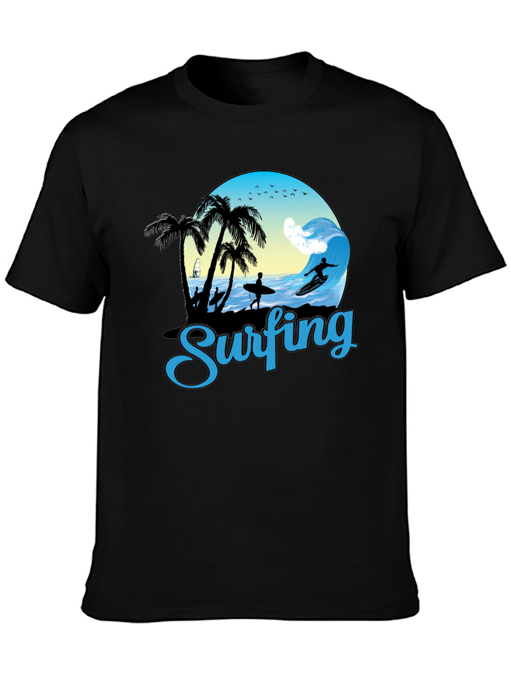 Surfing Graphic T-Shirt - Black Cotton Tee