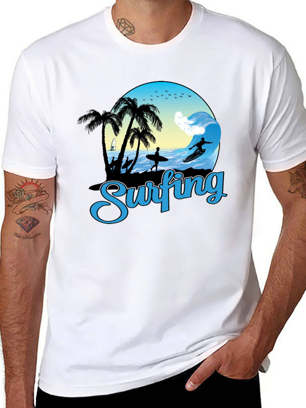 Surfing Graphic T-Shirt - Black Cotton Tee