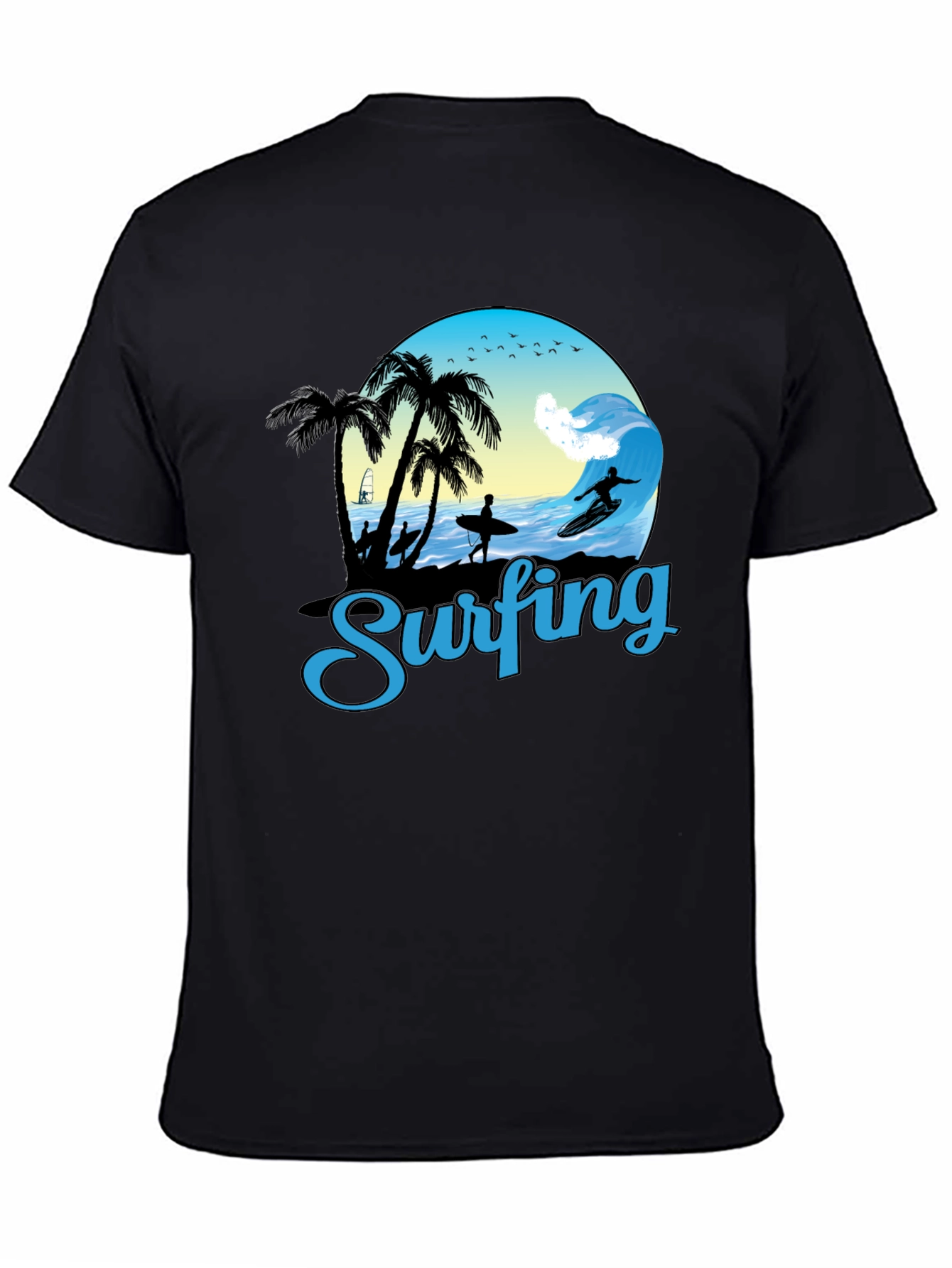 Surfing Graphic T-Shirt - Black Cotton Tee