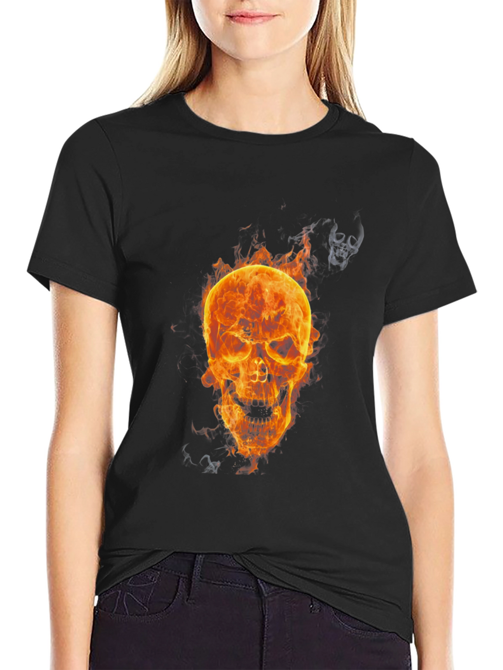 Flaming Skull Graphic T-Shirt - Mens Black Tee