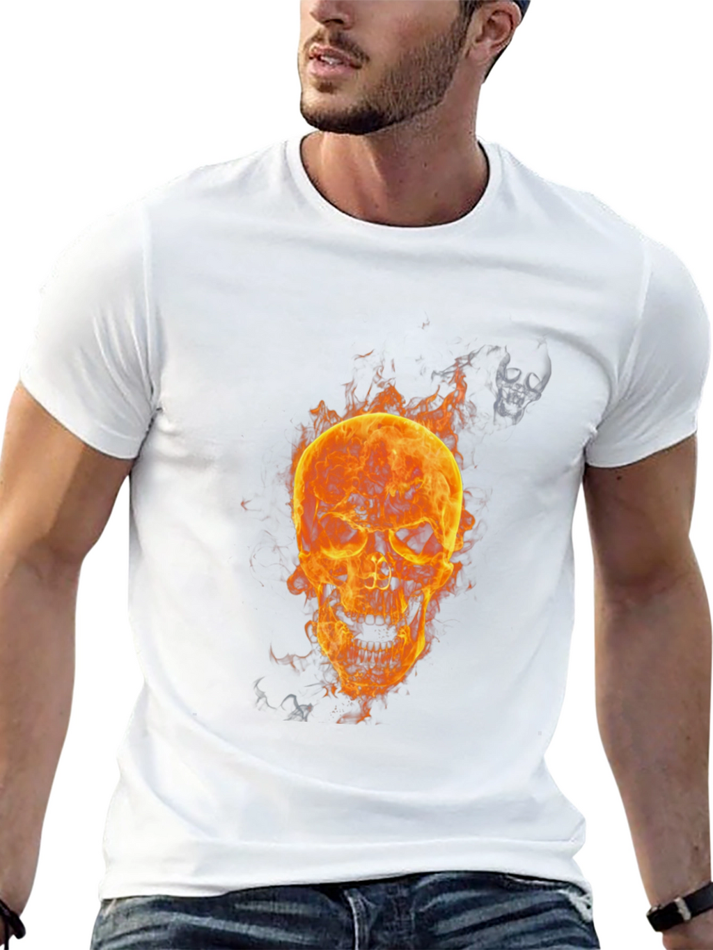 Flaming Skull Graphic T-Shirt - Mens Black Tee