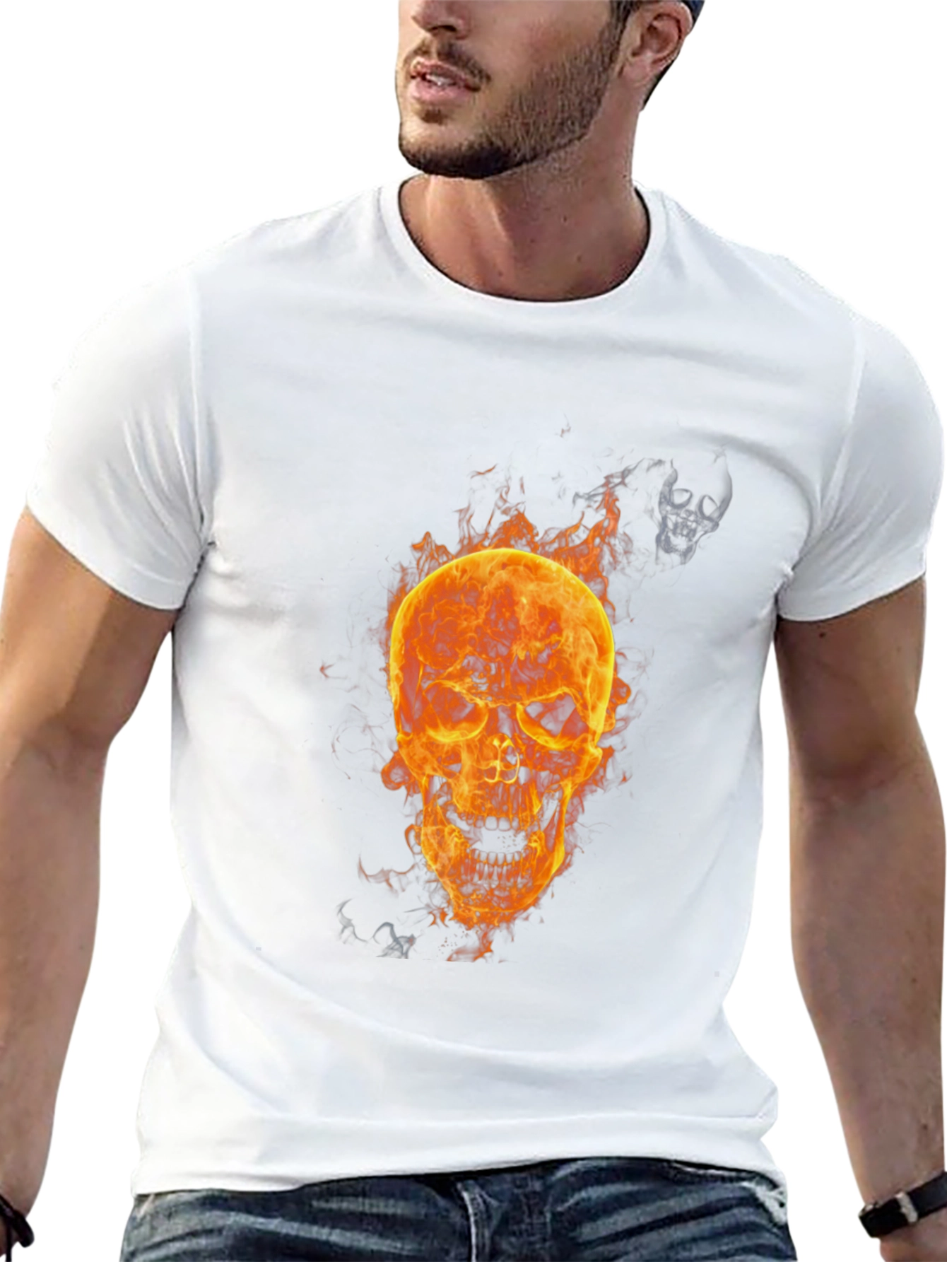 Flaming Skull Graphic T-Shirt - Mens Black Tee