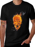 Flaming Skull Graphic T-Shirt - Mens Black Tee