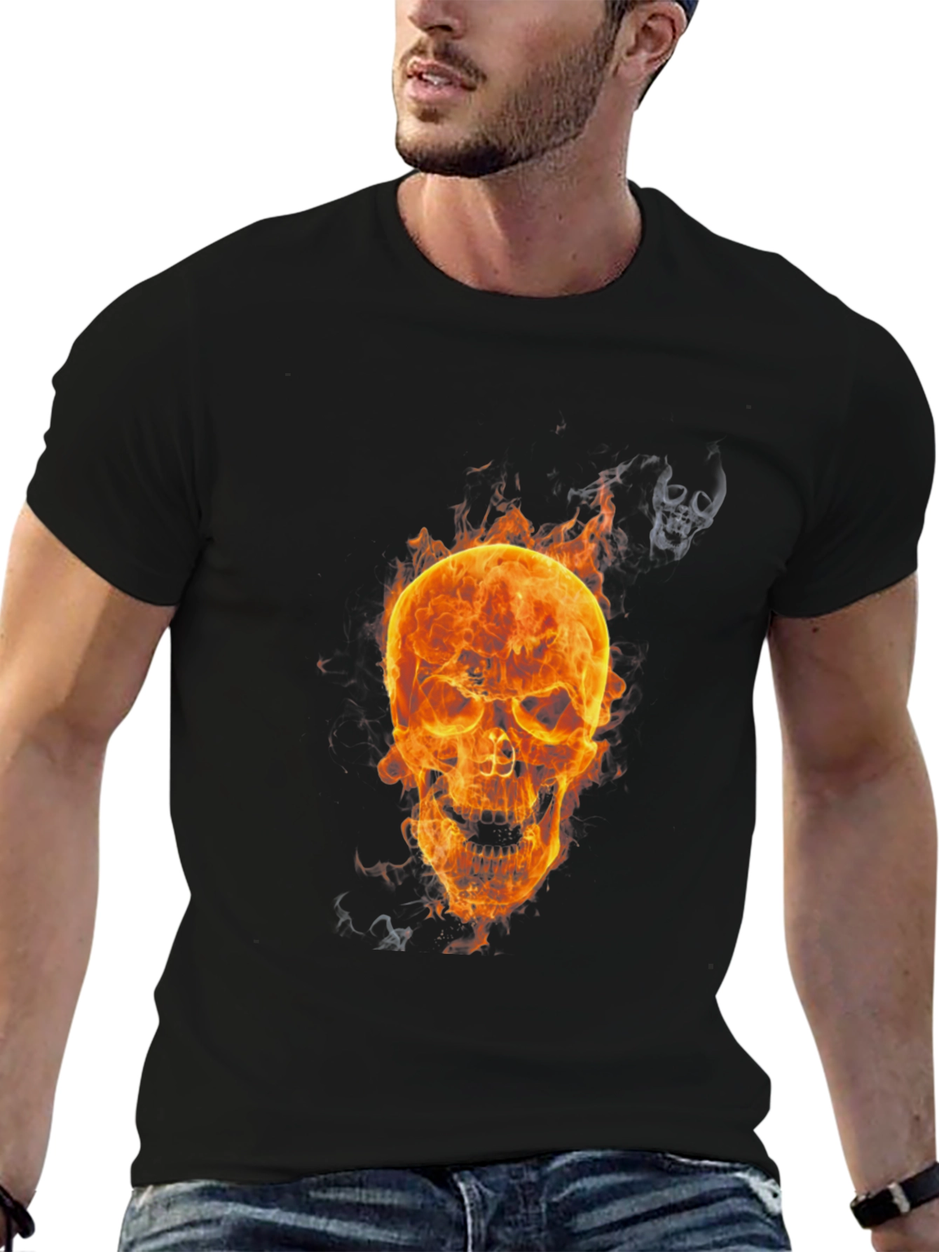 Flaming Skull Graphic T-Shirt - Mens Black Tee