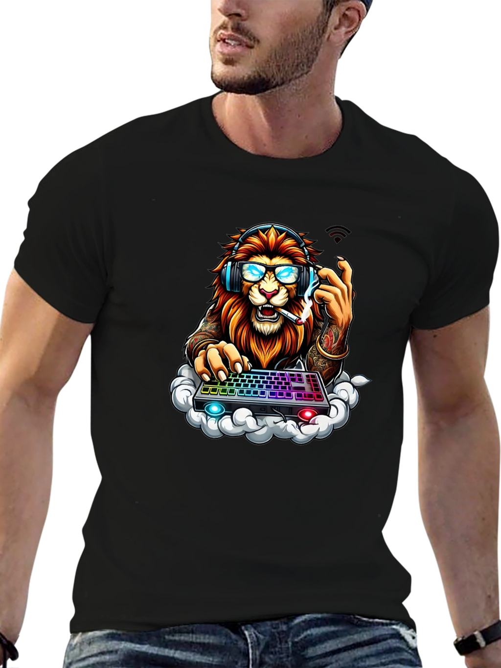 Lion Gamer Graphic Tee - Cool Animal Design