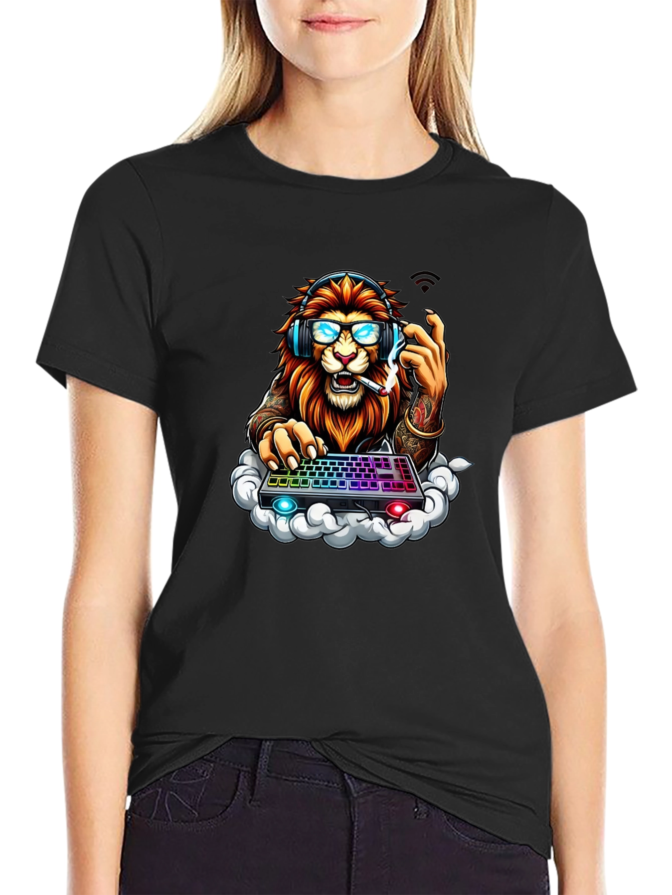 Lion Gamer Graphic Tee - Cool Animal Design