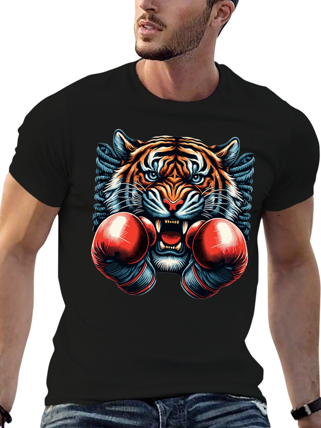 Tiger Boxer Graphic Tee - Mens Black T-Shirt