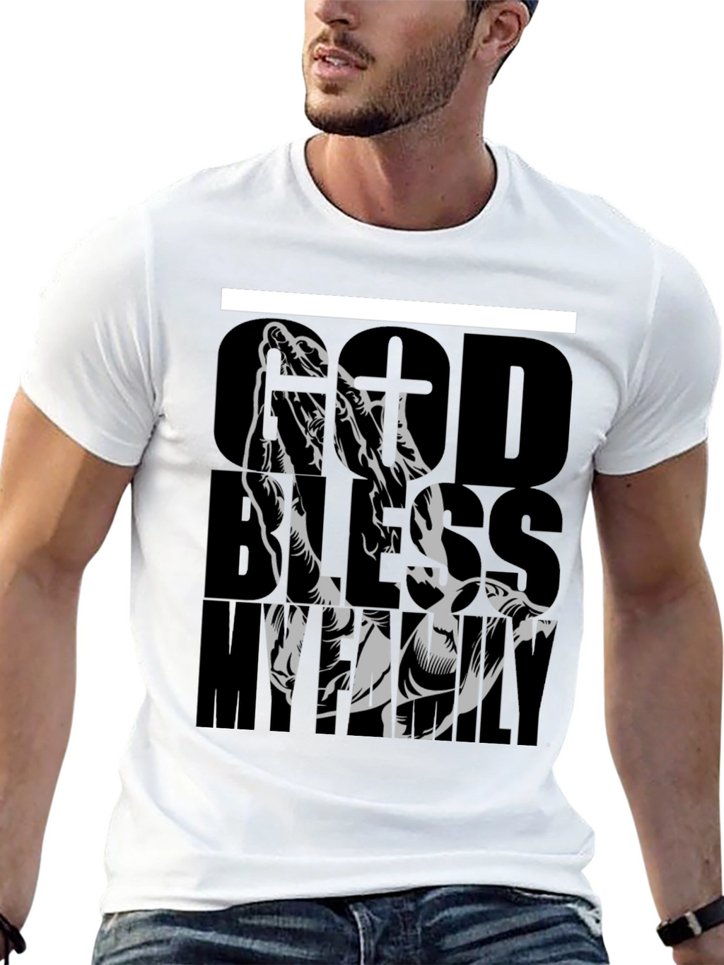 God Bless My Family Graphic Tee - Black
