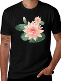 Lotus Flower Graphic Tee - Black Cotton Casual