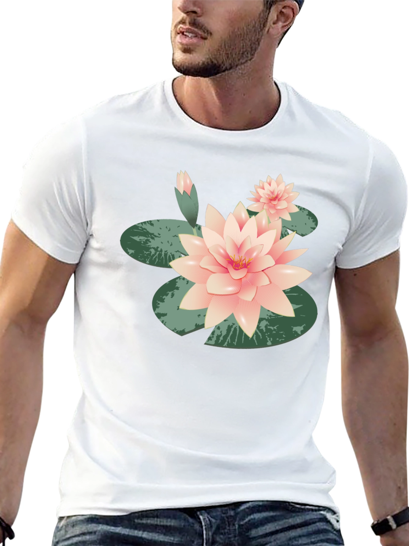 Lotus Flower Graphic Tee - Black Cotton Casual