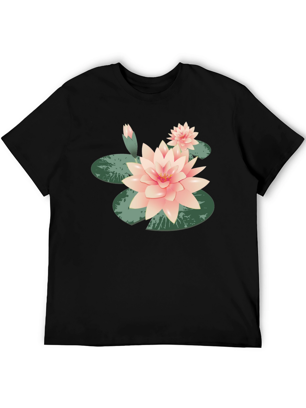 Lotus Flower Graphic Tee - Black Cotton Casual