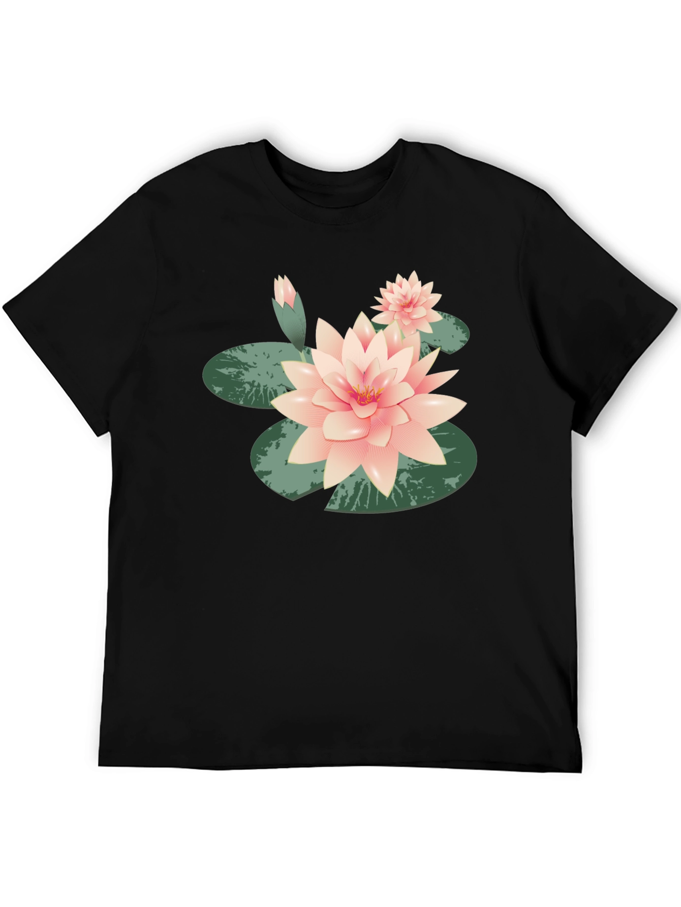 Lotus Flower Graphic Tee - Black Cotton Casual