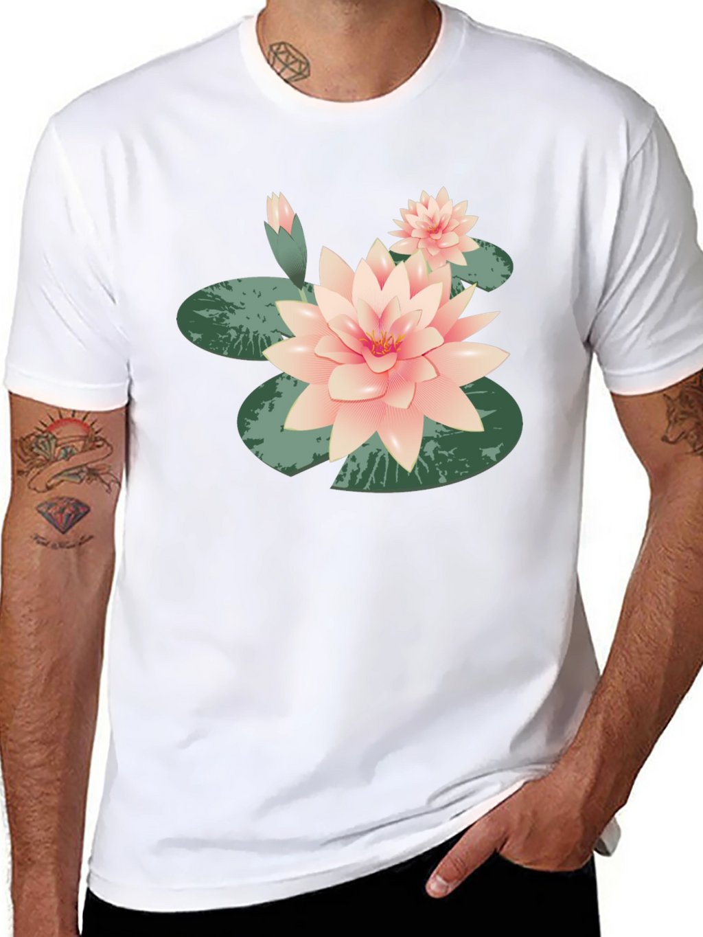 Lotus Flower Graphic Tee - Black Cotton Casual
