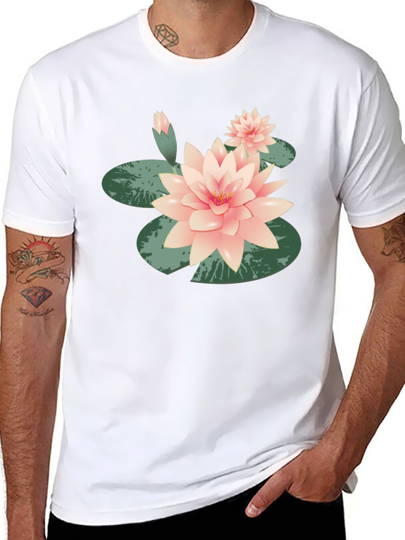 Lotus Flower Graphic Tee - Black Cotton Casual
