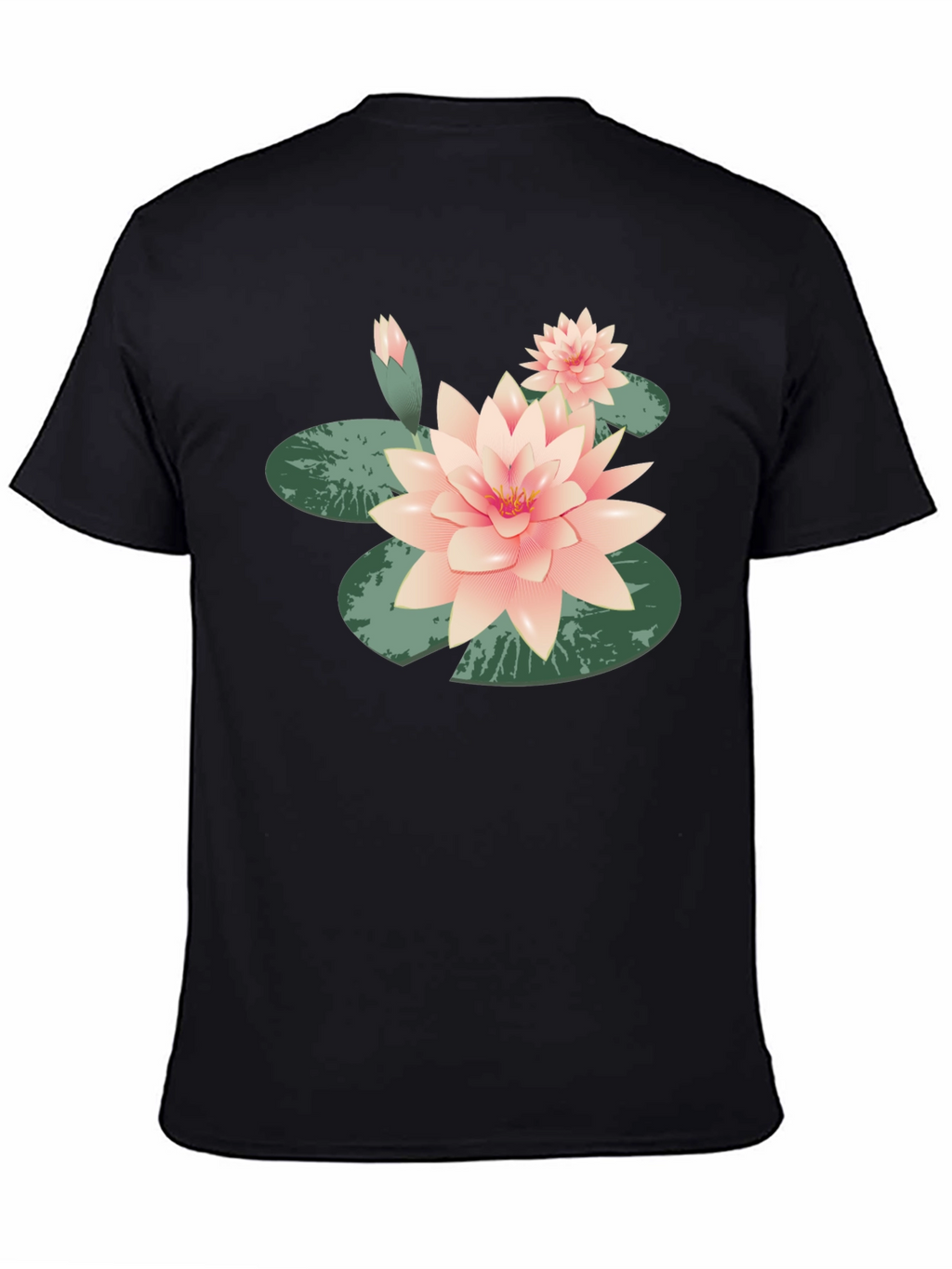 Lotus Flower Graphic Tee - Black Cotton Casual