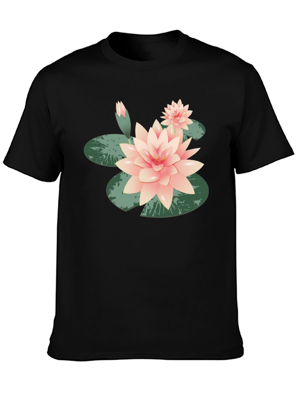 Lotus Flower Graphic Tee - Black Cotton Casual