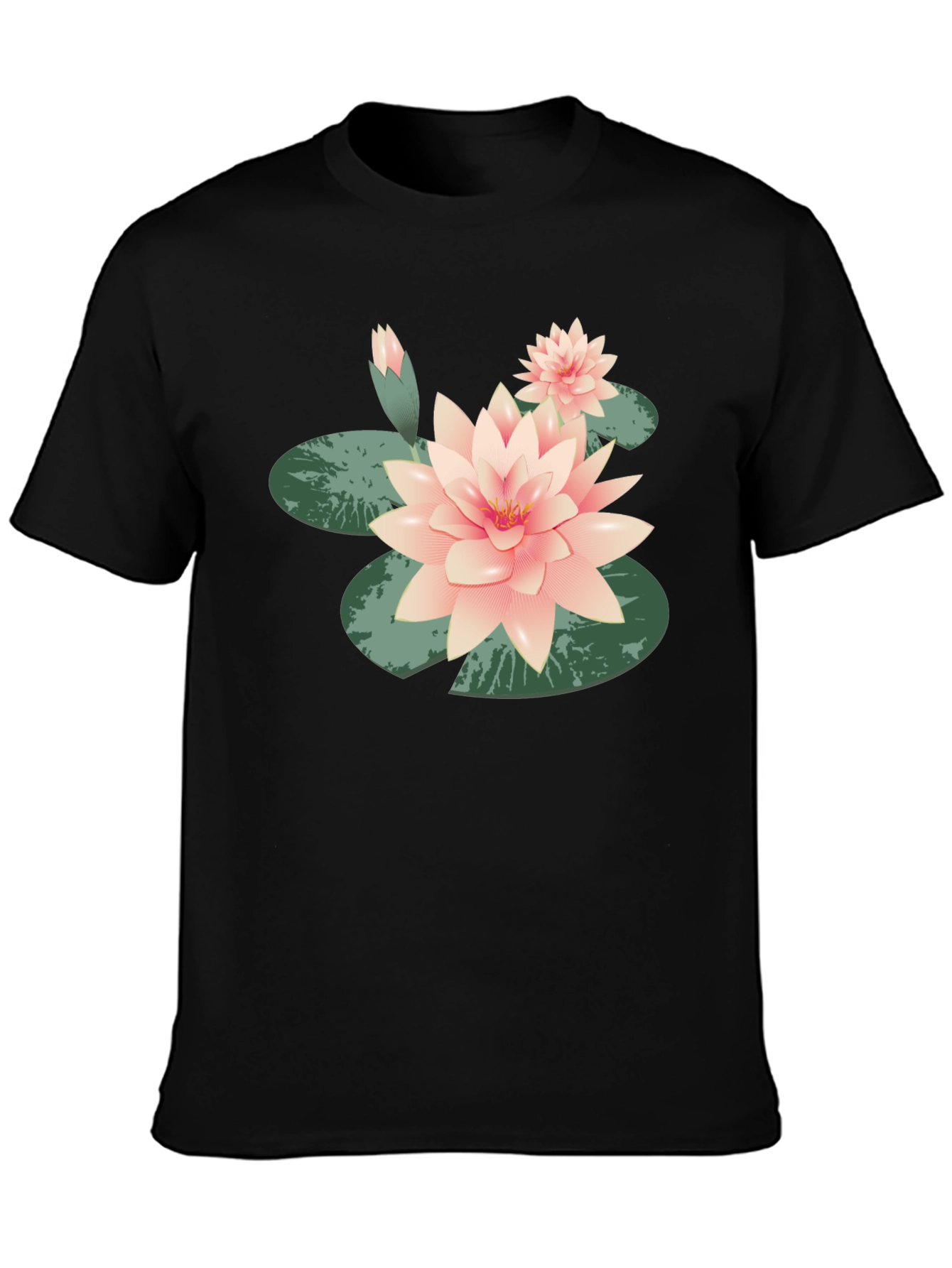 Lotus Flower Graphic Tee - Black Cotton Casual