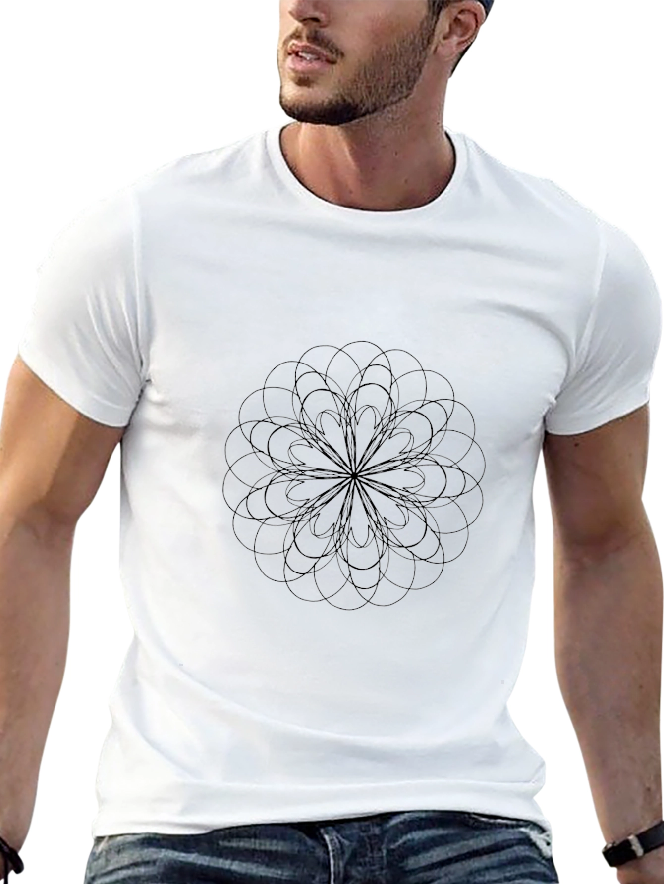 Abstract Geometric Flower Graphic Black T-Shirt