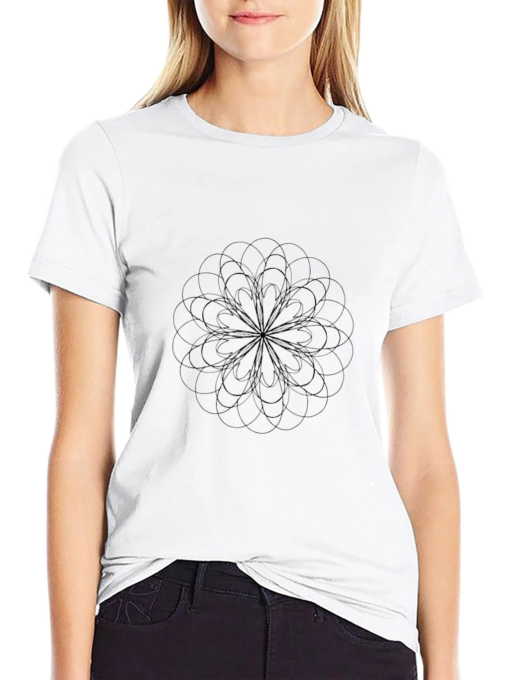 Abstract Geometric Flower Graphic Black T-Shirt