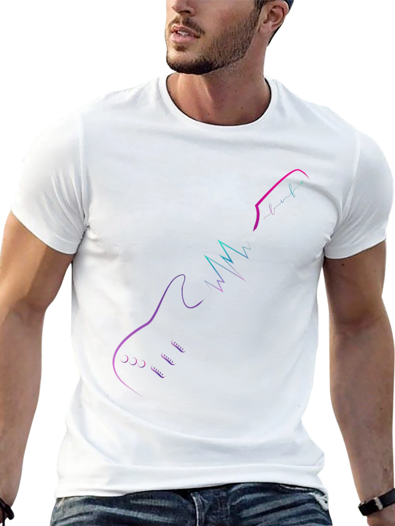 Electric Guitar Heartbeat Graphic Tee - Music Lovers Black T-Shirt