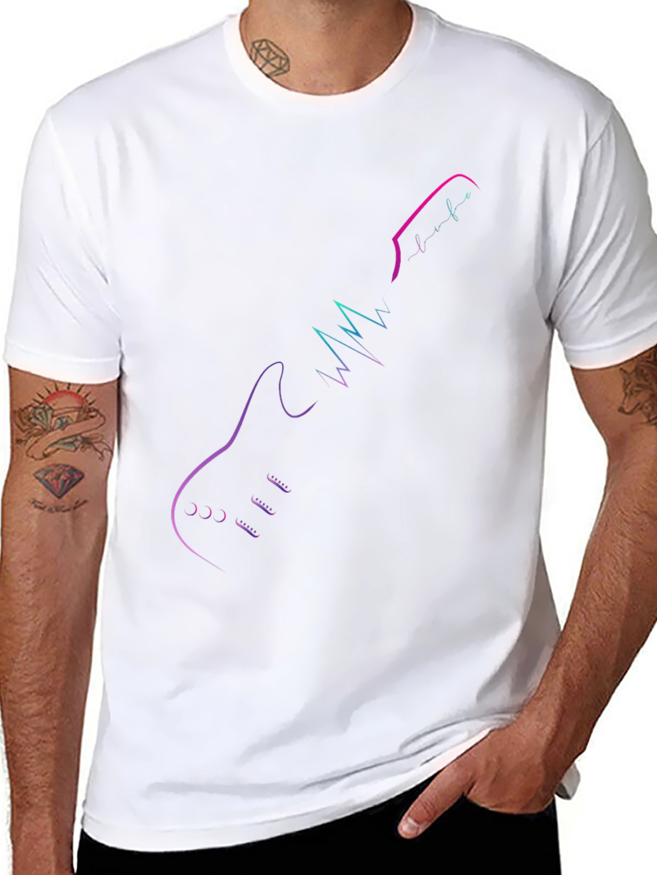 Electric Guitar Heartbeat Graphic Tee - Music Lovers Black T-Shirt