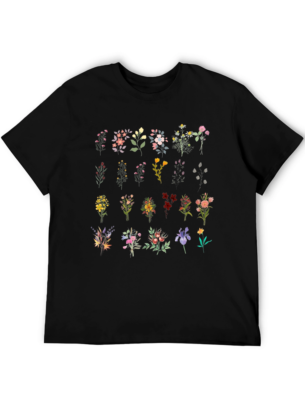 Floral Bouquet Print Black T-Shirt