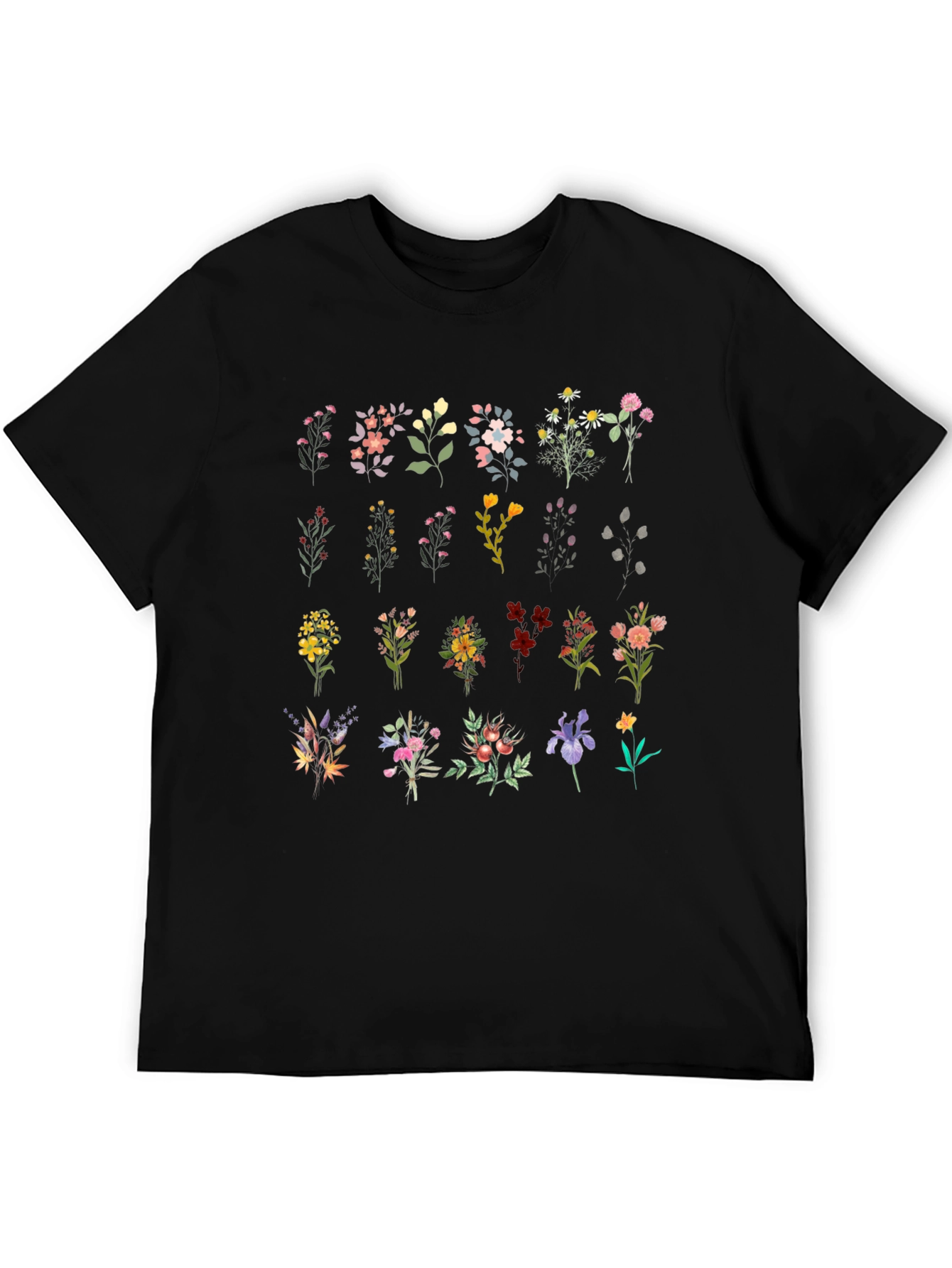 Floral Bouquet Print Black T-Shirt