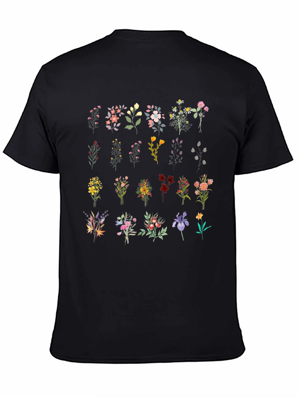 Floral Bouquet Print Black T-Shirt