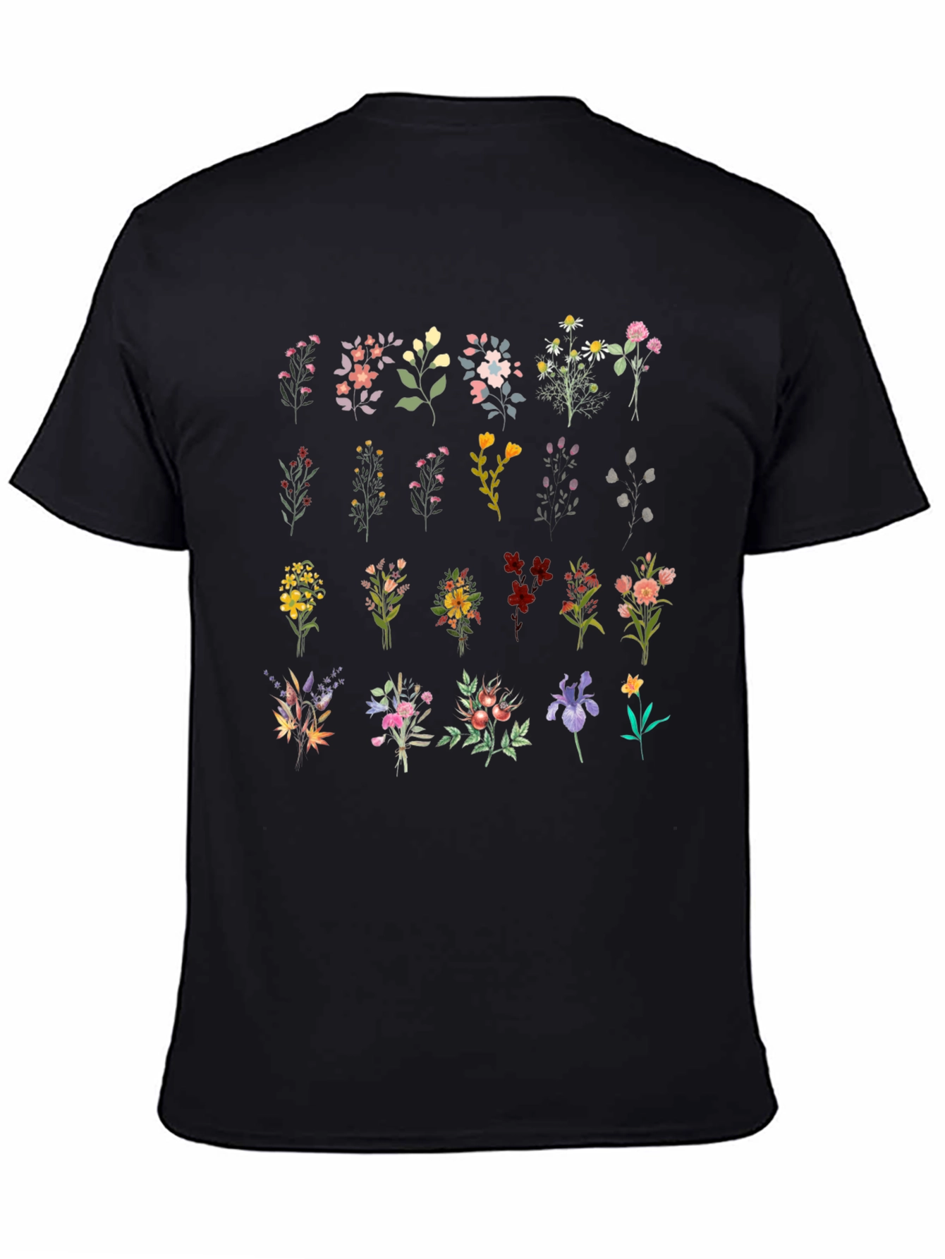 Floral Bouquet Print Black T-Shirt