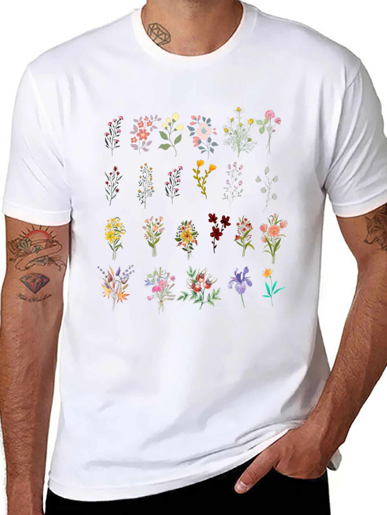 Floral Bouquet Print Black T-Shirt