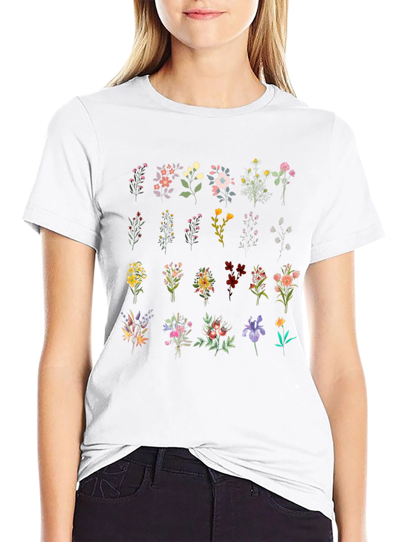 Floral Bouquet Print Black T-Shirt