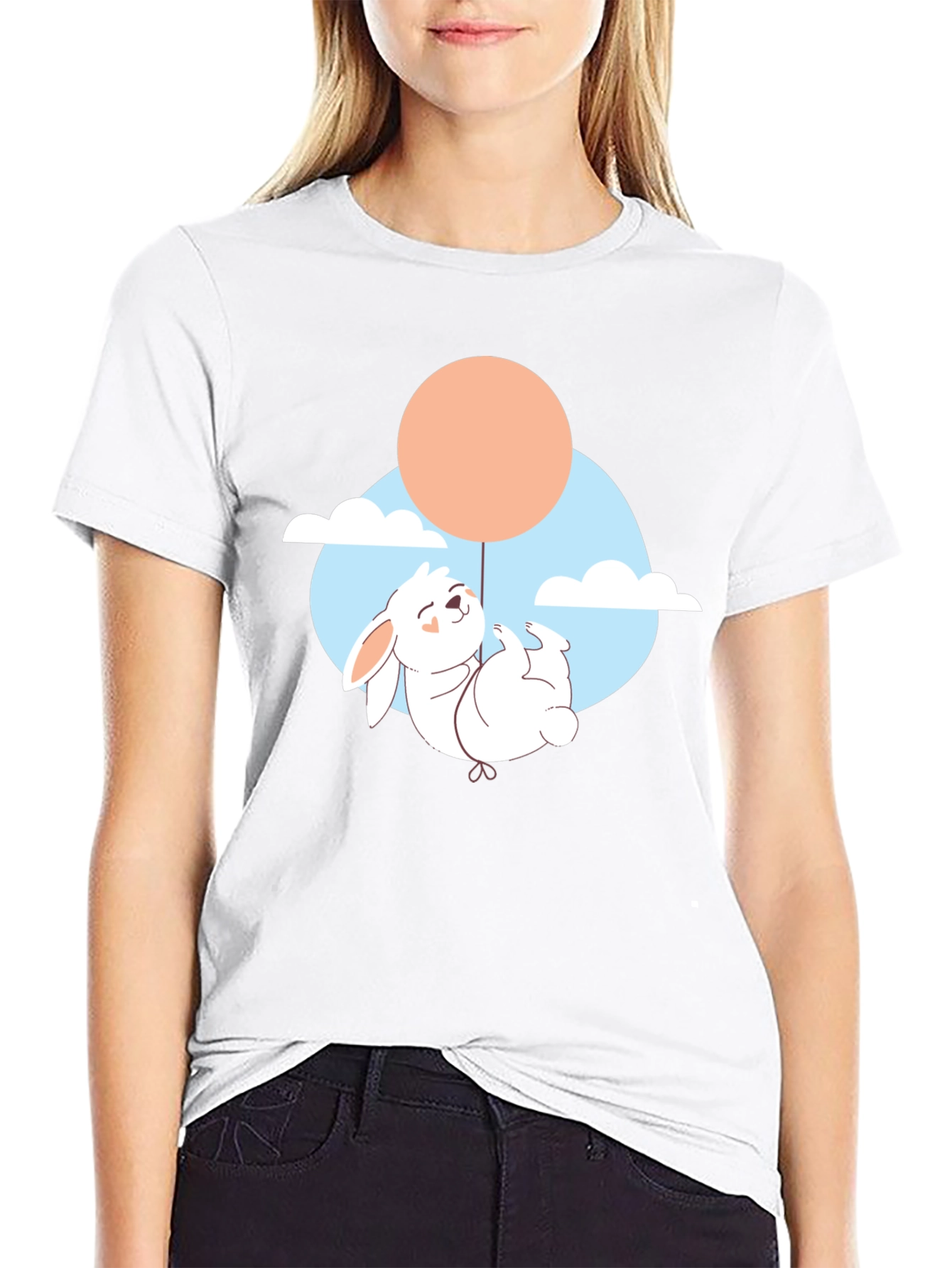 Whimsical Bunny Balloon Graphic Tee