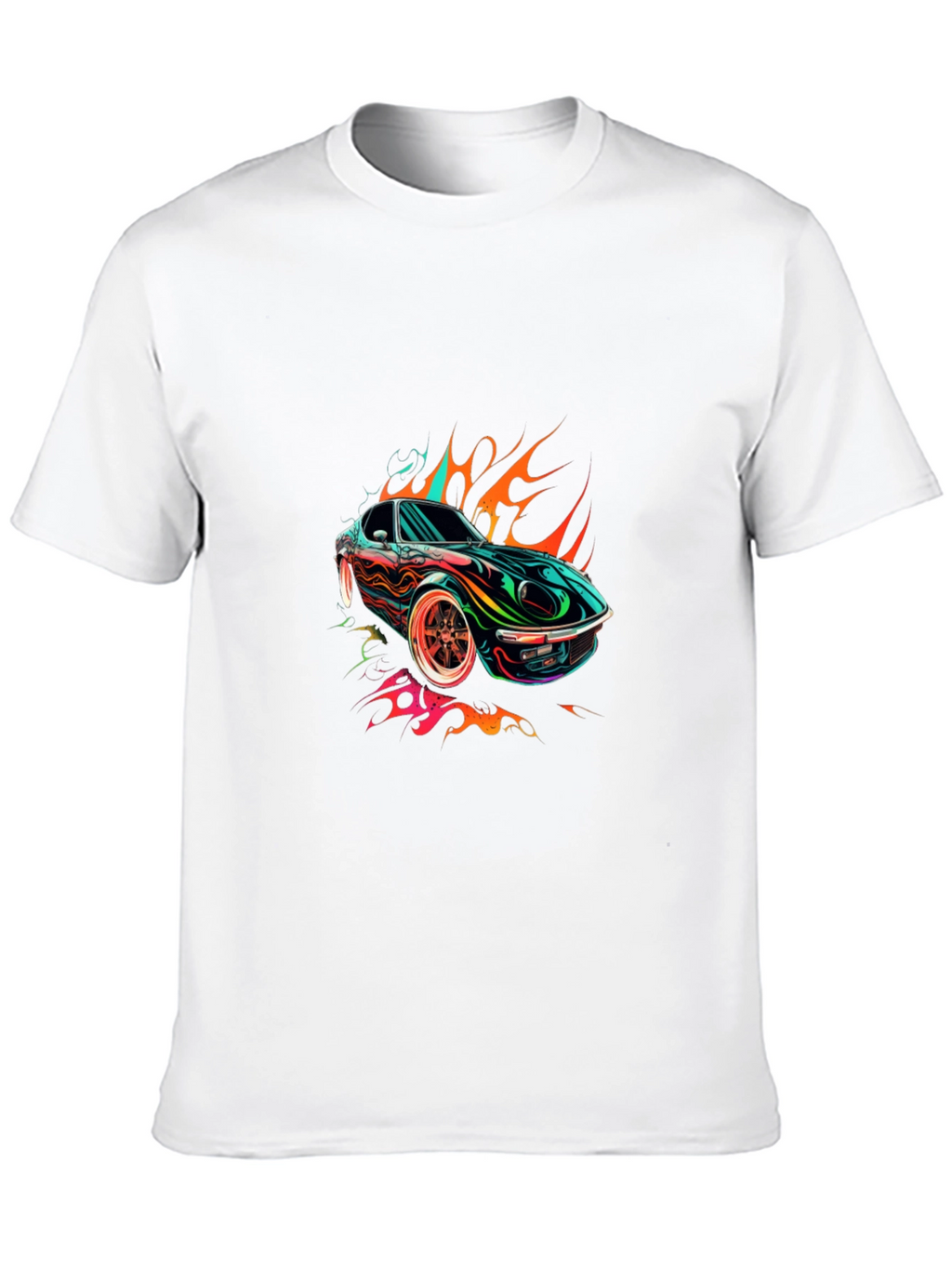 Flaming Car Graphic Tee - Stylish Cotton Blend