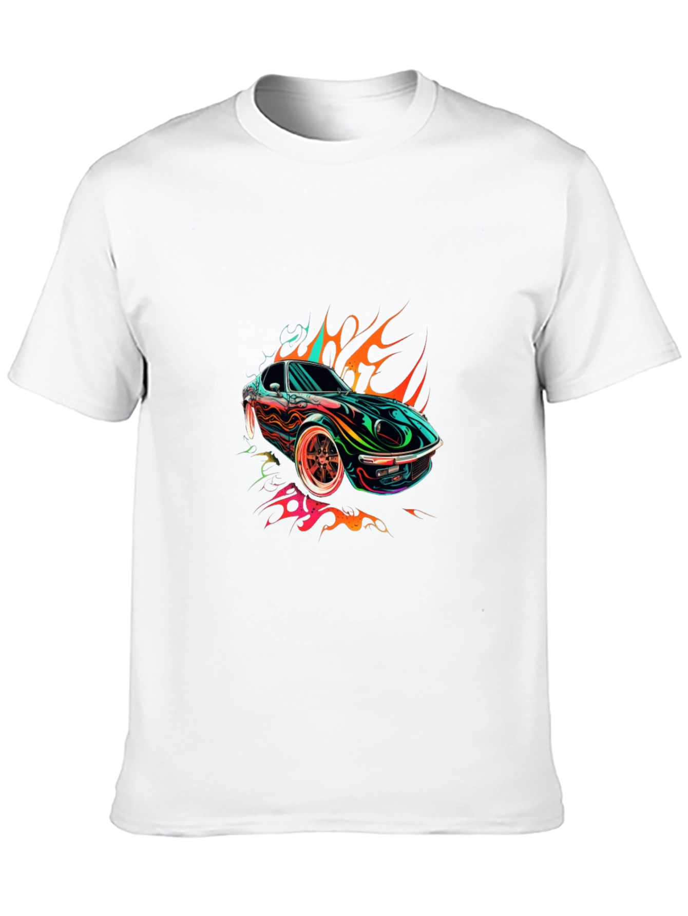 Flaming Car Graphic Tee - Stylish Cotton Blend