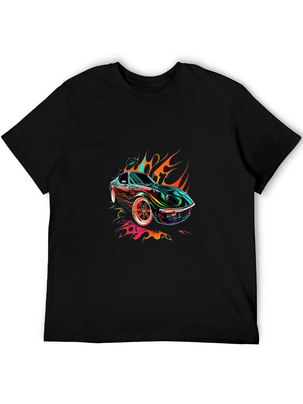 Flaming Car Graphic Tee - Stylish Cotton Blend