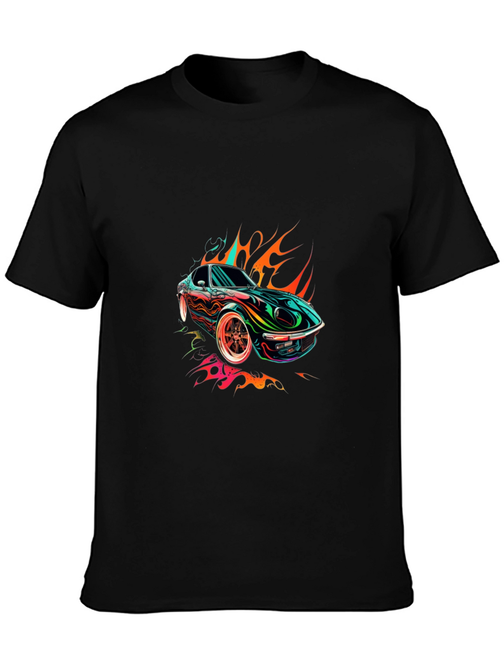 Flaming Car Graphic Tee - Stylish Cotton Blend